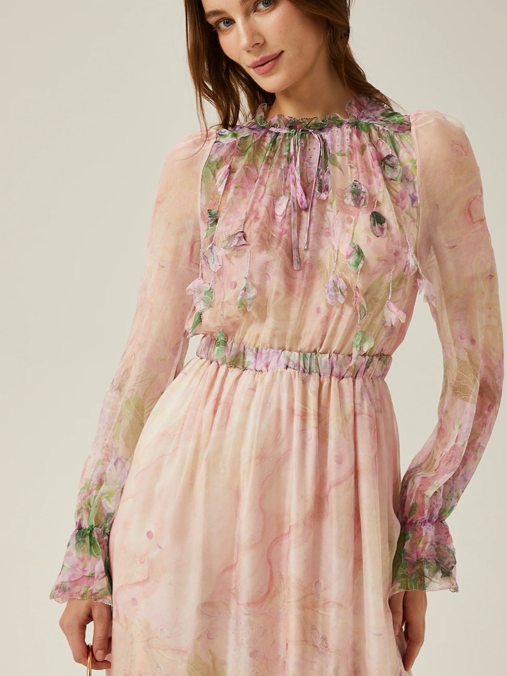 Justine floral-print cinched-waist midi dress - Picture 8 of 9